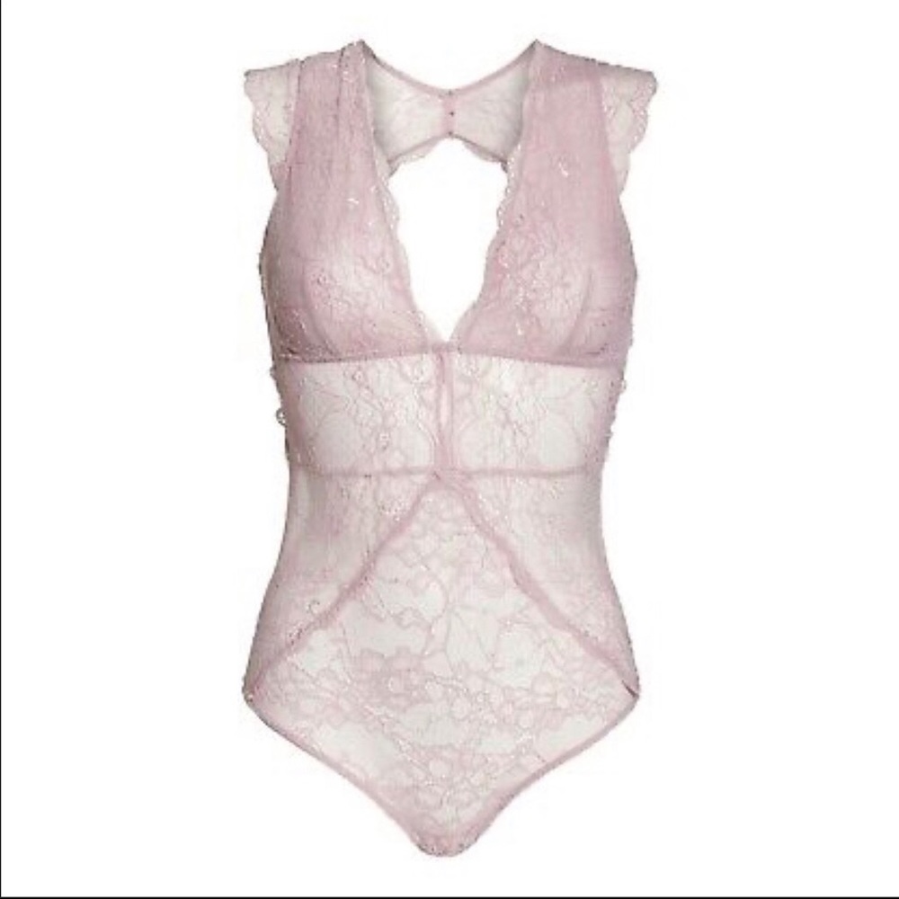 Sam Edelman Dawn Pink Lace Cap Sleeve Bodysuit NWT - Picture 2 of 6